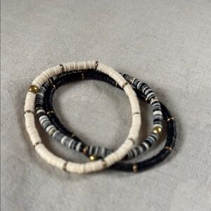 Elegant Black and Cream Beaded Bracelet Set